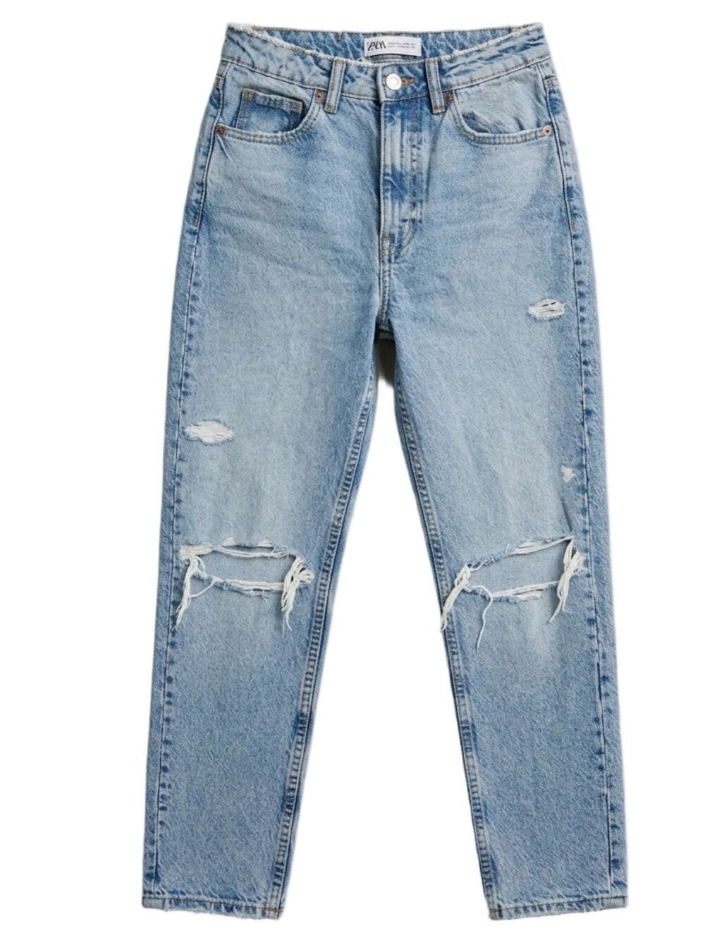 Zara Ripped Classic Mom Fit Jeans High Rise Distressed Straight Leg Size 0 NWT
